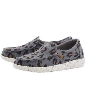 Hey Dude Womens Misty Charcoal Cheetah Loafer Slip on shoes sz 9